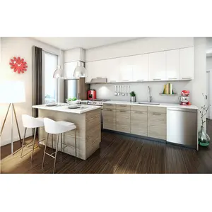 2024 Top Ranking Unidades de cocina modulares de laca de madera de alto brillo Gabinete de cocina de diseño en forma de L para vivienda