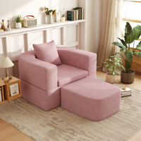 Sofá Individual de Esponja Comprimida ATUNUS, Sofá Cama sin Estructura para Sala de Estar, Dormitorio, Muebles para el Hogar, Sofá Perezoso Ovalado Rosa
