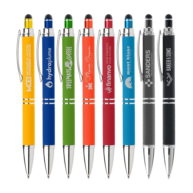 New Arrival Custom Stylus Pens Multicolor Wholesale Ballpoint Pens with Logo Printed Soft Touch Rubber Metal Pen Stylus Touch