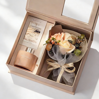 Caja de Regalo de Lujo para Cosméticos, Set de Cuidado de la Piel, Perfume, Esponja Magnética, Fragancia, Caja de Cartón con Ventana de PVC y Laminado Mate, para Bodas y Cumpleaños
