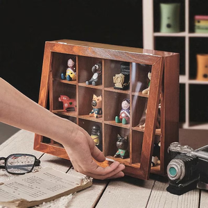 <span class=keywords><strong>Boîte</strong></span> de présentation en acrylique et bois avec couvercle anti-poussière-12 compartiments pour organisateurs de bureau Poupées et bijoux de collection - Product Image 3