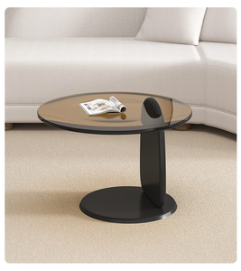Set di Tavolini da Caffè Rotondi di Lusso Moderni con Piano in <span class=keywords><strong>Vetro</strong></span> Temperato Fumé per Soggiorno e Hotel - Product Image 3