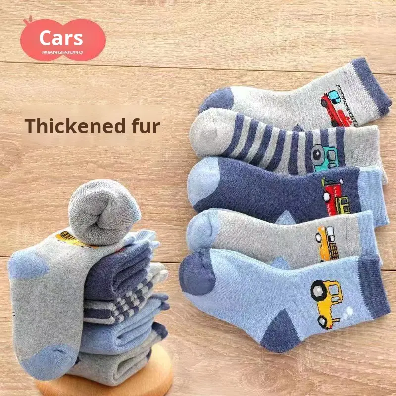 Wholesale Winter Cute Knitted Children's Ankle Fleece Terry Socks Boys Girls Infant Cat Pattern Sporty Disposable