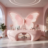 Mostrador de Recepción Comercial Extensible con Diseño Moderno y Elegante de Flores de Lavanda, Barra Curva Creativa para Oficinas, Edificios, Centros Comerciales y Hoteles, en PETG