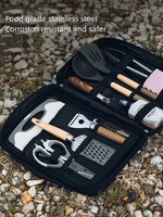 12 pièces en acier inoxydable Portable Camping ustensiles de cuisine ensemble d'accessoires ustensiles de cuisine organisateur vaisselle sac de rangement pour l'extérieur