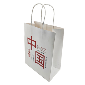 Bolsa de Regalo China en Stock, Bolsa de Papel Kraft Blanca con Asa para Compras y Llevar Comida - Product Image 1