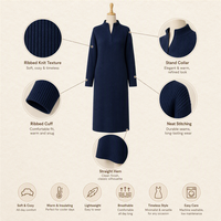 Robe décontractée pour femme en maille côtelée 300 GSM, col montant, manches longues, coupe droite, confortable et chaude, personnalisable avec logo OEM ODM, tailles XS-5XL