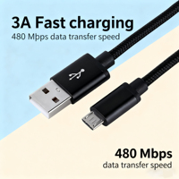 LUNG KAY Vente en gros 2M 3M 60v Câble Micro Usb 2.0 3A Chargement rapide 480Mbps Data Sync Nylon Tressé Ultra Thin Micro Usb Cable