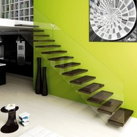 Escaliers intérieurs en chêne blanc et verre Escaliers intérieurs décoratifs en bois massif pour maison moderne Escalier flottant