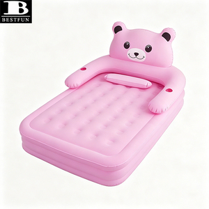 Colchón inflable tamaño Queen con diseño de oso rosa, elevado, con cabecera, para el hogar, invitados o camping. - Product Image 2