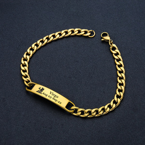 Pulsera <span class=keywords><strong>de</strong></span> Barra Grabable Personalizada <span class=keywords><strong>de</strong></span> Moda, Chapada en Oro <span class=keywords><strong>de</strong></span> 18K, Cadena <span class=keywords><strong>de</strong></span> Eslabones <span class=keywords><strong>de</strong></span> Acero Inoxidable, Pulsera <span class=keywords><strong>de</strong></span> los 12 Signos del Zodíaco para Hombre, Regalo <span class=keywords><strong>de</strong></span> Joyería - Product Image 4