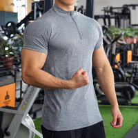 T-shirt de sport à manches courtes pour homme, séchage rapide, avec logo personnalisé, col quart zippé et manches raglan, idéal pour la gym et l'entraînement – Meilleure vente