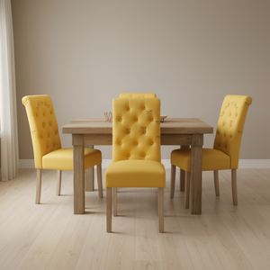 ชุดเก้าอี้รับประทานอาหาร 2 ตัว สีเหลือง ขาไม้เนื้อแข็งสไตล์บ้านไร่ สำหรับเฟอร์นิเจอร์ห้องรับประทานอาหารที่บ้าน - Product Image 2