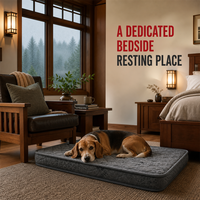 Matelas orthopédique pour chien gris matelassé à profil bas avec housse imperméable lavable pour repos au pied du lit