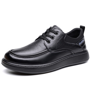 Chaussures en cuir pour hommes, noires, à bout rond, à lacets, plateforme, style décontracté, semelle épaisse, taille adulte 9950 - Product Image 5