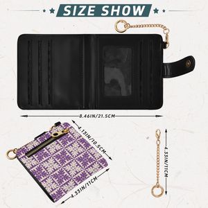 <span class=keywords><strong>Portefeuille</strong></span> court pour <span class=keywords><strong>femme</strong></span> en cuir PU violet hawaïen avec motif Ulu, porte-cartes, pochette, fermeture éclair et boucle - Product Image 4