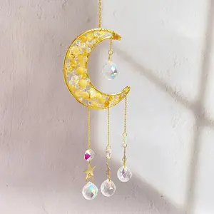 Wholesale Golden Light Prism K9 Beads Hanging Moon For Window Healing Stones Handmade Supplies With Natural Crystal Suncatcher