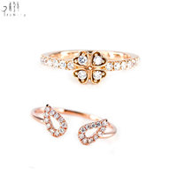 Anillo de Trébol de Cuatro Hojas de Diseño Delicado Hecho a Mano, Exportación de Fabricante Mayorista, Oro Rosa de 18K, Diamante Natural de 0.25ct