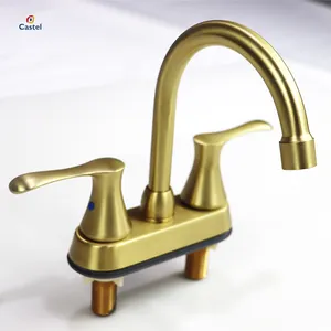 Good Quality Swivel Spout 2 Handle Lavatory Basin Faucet Brushed Gold Bathroom Sink Faucet