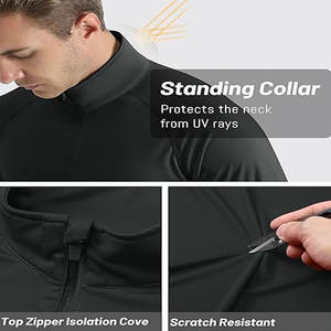 Chemises à manches longues pour hommes, à fermeture éclair 1/4, à séchage rapide, pour le golf, la course à pied, l'entraînement sportif, la protection solaire - Product Image 2