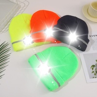 Gorro de gorro con luz LED portátil al por mayor, lámpara de gorro nueva con iluminación LED reflectante y gorros con modo de alarma intermitente