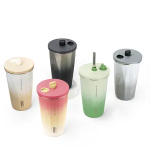 कस्टम रंग लोगो टायसो स्टेनलेस स्टील धातु का गिलास ढक्कन और पुआल के साथ पुन: प्रयोज्य कॉफी मग वैक्यूम कप