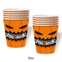 Vasos de Papel Desechables de 9 oz con Diseño de Calabaza para Fiestas de Halloween, Venta al por Mayor