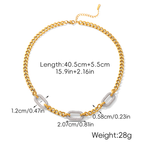Collar de Cadena de Eslabones Gruesos de Acero Inoxidable Chapado en Oro de 18k con Dije de Cristal para Mujer - Product Image 6