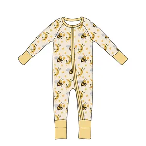 Qingli bebek pijama Footie ve el kapakları Pjs OEM özel bambu çocuklar için tam popüler Polybag Zhejiang bebek kız tulum