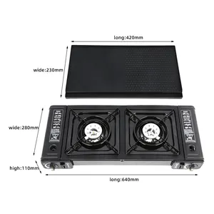 Fornello <span class=keywords><strong>a</strong></span> <span class=keywords><strong>Gas</strong></span> Portatile <span class=keywords><strong>a</strong></span> 2 Fuochi con Bruciatori in Lega di Ghisa per Nautica e Campeggio - Product Image 1