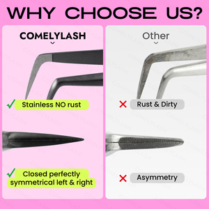 Comelylash pinset ujung serat, untuk ekstensi bulu mata Volume dengan pegangan kustom pribadi pinset ujung serat 90 derajat baja tahan karat