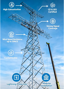 <span class=keywords><strong>Torre</strong></span> de Transmisión de Energía de Acero Galvanizado de 20m 30m con Brida Ancha, 66kV, para Distribución Rural, con Certificación CE - Product Image 2