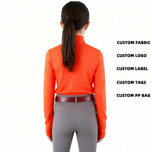 Camiseta de equitación para niños, transpirable, con orificios para los pulgares, ligera, naranja, cuello alto, colorida, para montar a caballo - Product Image 2