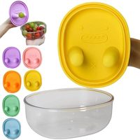 Bol à collation transparent en ABS avec couvercle en silicone et emplacements pour les doigts, récipient mains libres anti-déversement, compatible lave-vaisselle