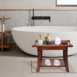 Teak <b>Bathroom</b> <b>Stool</b> 60x30x45cm Multi-Purpose With Soap Dish And Shoe Rack Minimalist Design Solid Wood - Product Image 1