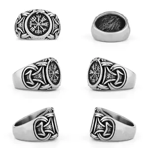 Wholesale Viking Compass Vegvisir Runic Celtic Knot Symbol Ring Stainless Steel Norse Amulet Scandinavian Irish Celtic Rings