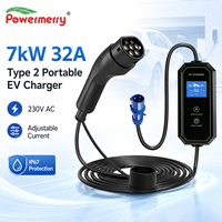 Chargeur EV portable 7kW 32A Mode 2 Type 2 230Vac Monophasé avec Courant Réglable, RCD, Écran LCD et Câble de 5m pour Garage Domestique Européen