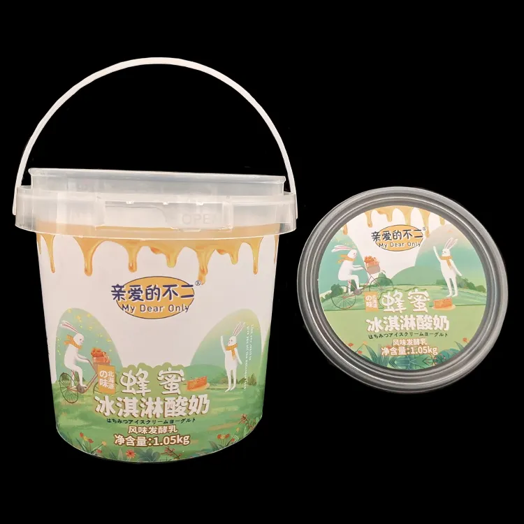 Saco de embalagem de sorvete transparente branco transparente, pequeno balde de plástico 1l com material de grau alimentício pp