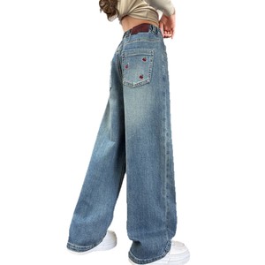 Jeans a Gamba Larga con Rivestimento in PU e Fodera in Pile Stampati per Ragazze delle Scuole Medie, Nuovo Stile Autunno-Inverno 2025 - Product Image 5