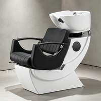 Fauteuil de lavage de cheveux professionnel avec bac en céramique profond, inclinable, pour salon de coiffure et barbier