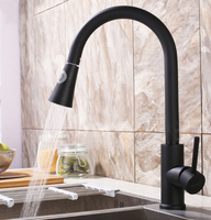 Robinet de cuisine moderne en laiton noir ORB à levier unique, avec douchette extractible et pulvérisateur rotatif à arche haute