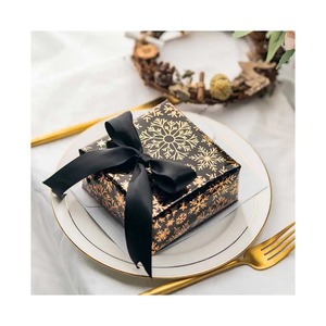 Eco-Friendly Recyclable Gift Box Gold Snowflake <b>Pattern</b> Black Ribbon Decorative Packaging Digital Printing Compatible <b>Paper</b> - Product Image 1