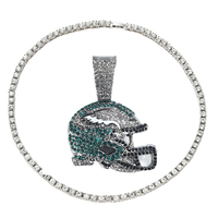 Pendentif pour casque d'aigle en alliage de diamants Collier de l'équipe de rugby pour hommes et chaîne cubaine de 15mm