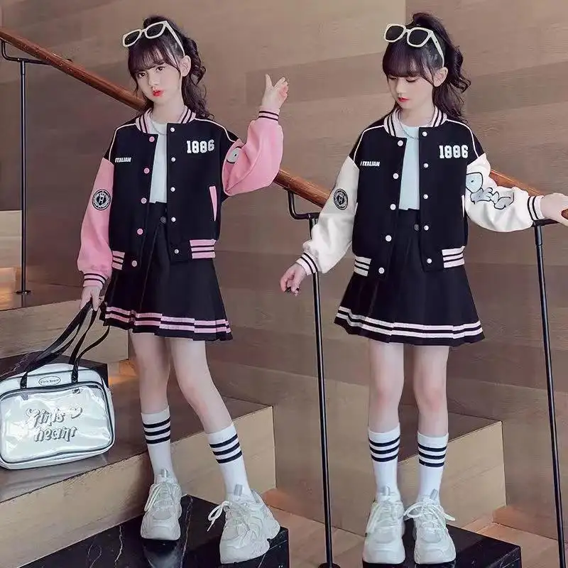 コニソン新着スウィートスポーツジャケットスカートサイズ4〜12歳キッズガールズファッションツーピース春秋服セット