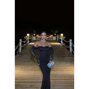 ชุดราตรีทรงเอไลน์สีดำถักโครเชต์สำหรับผู้หญิง พร้อมเชือกผูกด้านหลัง เอวทรงเอ็มไพร์ ยาวกรอมพื้น สไตล์งานเลี้ยงอย่างเป็นทางการ - Product Image 3