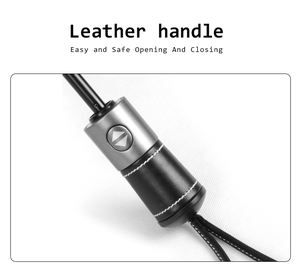 Paraguas plegable compacto con mango personalizado de apertura y cierre automático, mango de cuero, marco de metal negro para regalos empresariales - Product Image 5