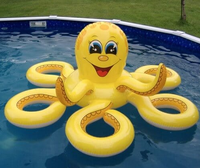 Bouée gonflable pieuvre jaune, jouet de natation interactif pour enfants et adultes avec 6 anneaux de jeu