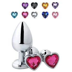 Conjunto de 3 Plug <span class=keywords><strong>Anal</strong></span> Coração Metal Cristal S/M/L Tamanhos Removível Aço Inoxidável Butt Plug Estimulador Sexual para Mulheres Homens - Product Image 6
