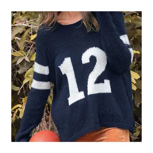 Pullover-Hersteller individuell gestricktes Fußballtrikot Damen halbschlank Slim Fit Körper Pullover Strickwaren Pullover für Damen