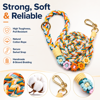 Laisse pour chien en corde de coton tressée à la main, motif floral arc-en-ciel, durable et élégante, pour chiens de petite, moyenne et grande taille, pour la promenade quotidienne